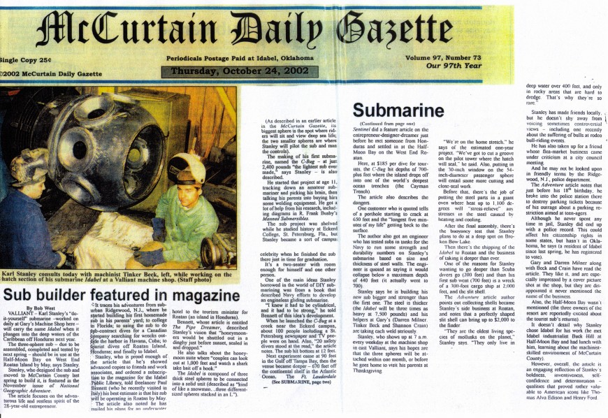 mccurtain daily gazette 870x598 Sub builder featured in magazine